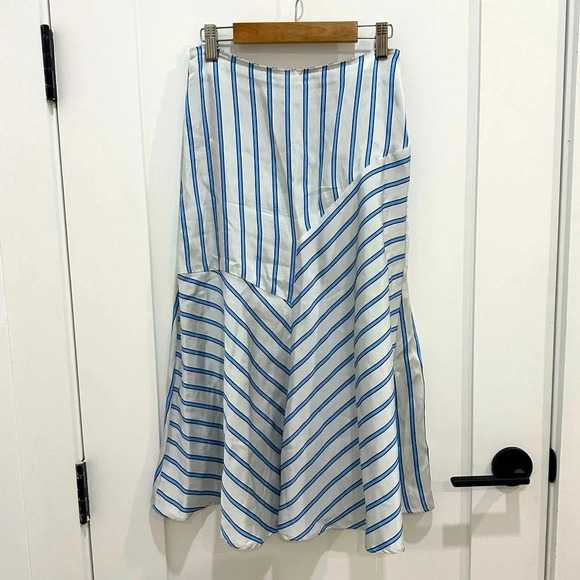 MSGM Striped Aline Flowy Skirt Size EU 40 US 4 White Blue - Picture 1 of 10